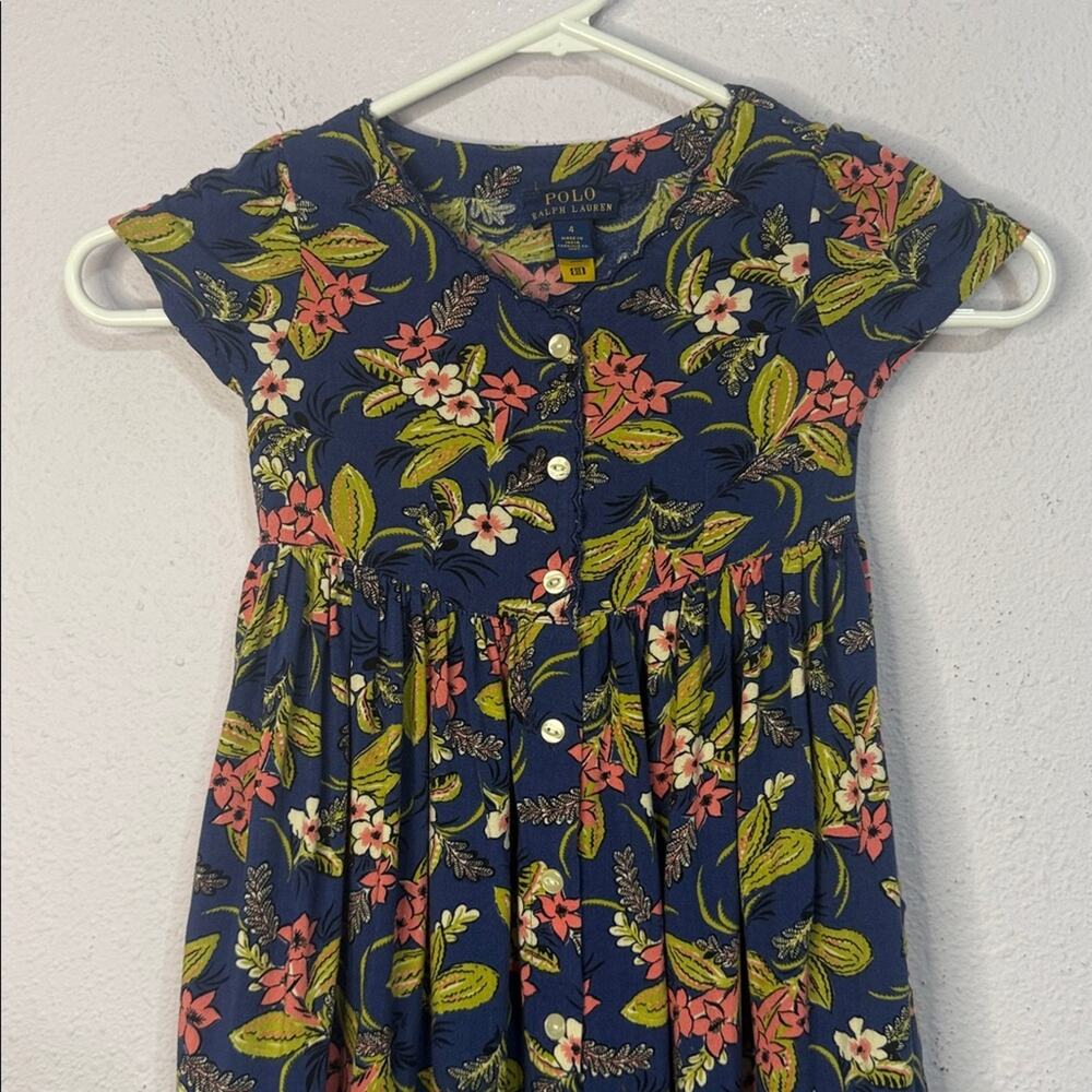 Polo by Ralph Lauren Kids Dress - Navy and Pink Floral Scallop Neckline Size 4